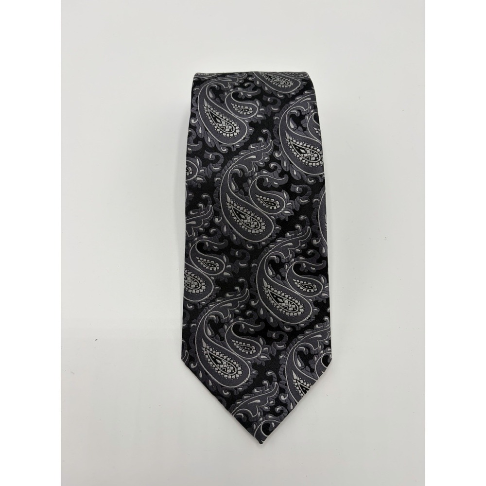 Kenneth Roberts Platinum Tie 56" Silver Black Gray  Silk